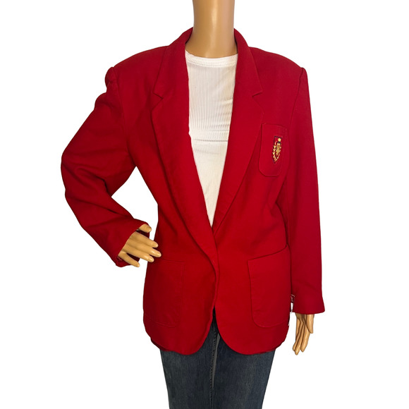 Vintage 80s 90s Pendleton Red Wool Blazer with Crest XL - Picture 1 of 6